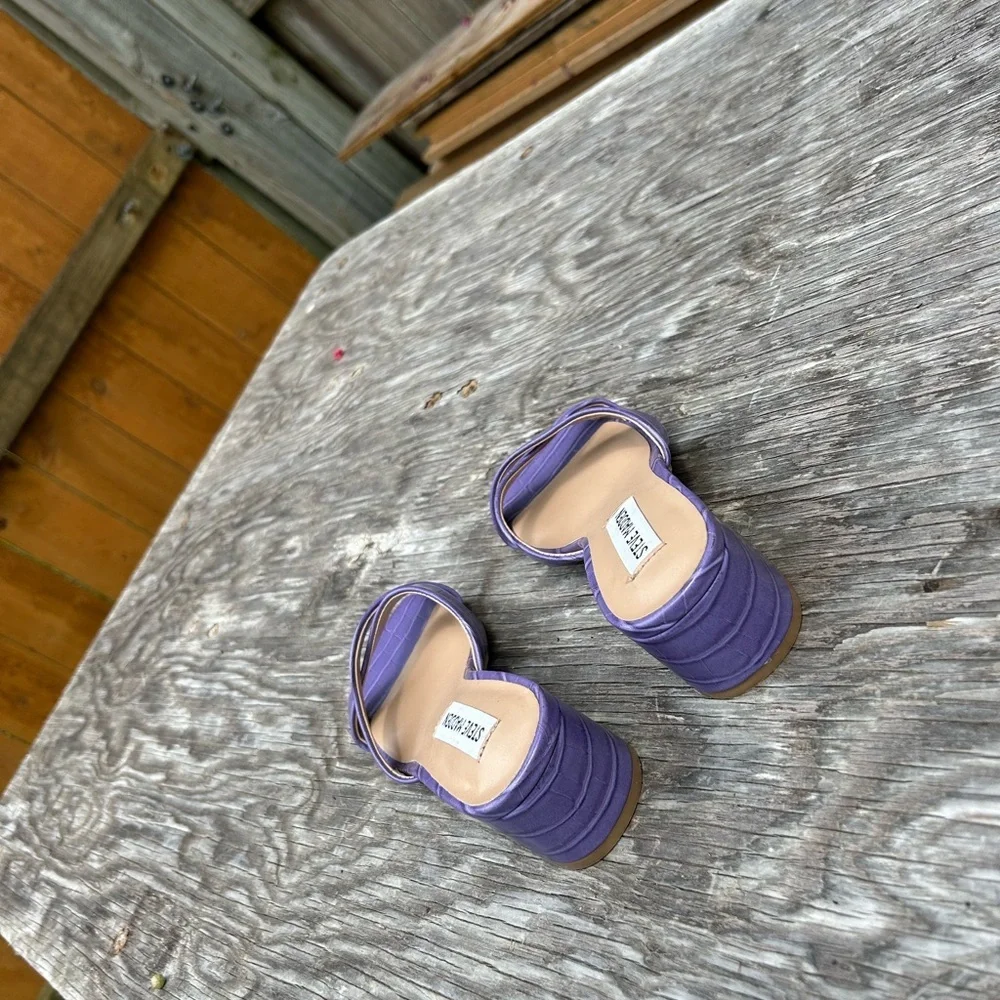 Steve Madden Women Gaia Block Heel Slide Sandals Size 6.5 Violet‎ Faux Leather
